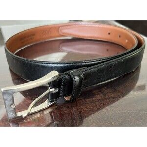 Brooks Brothers 346 Mens 34 Belt Black leather Silver Buckle Made in Italy
